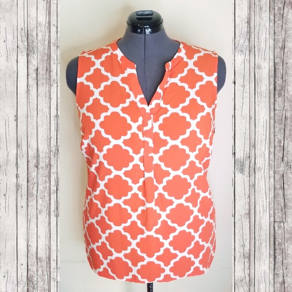 crown & ivy Tops - Crown & Ivy Orange pattern Sleeveless Blouse